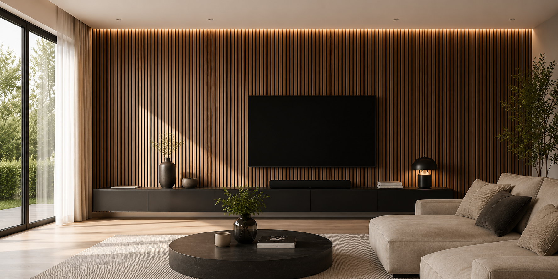 Living space with NORDAN acoustic wall panels