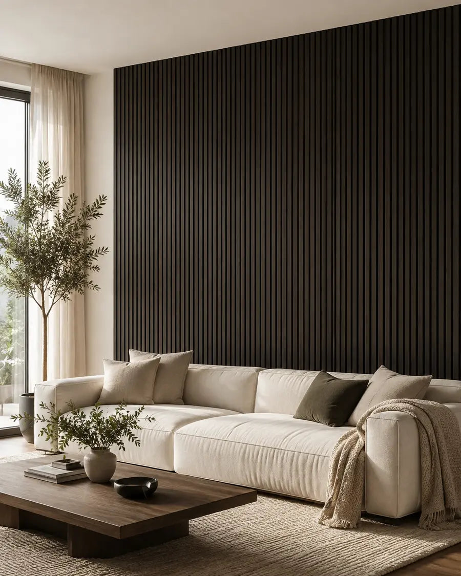 NORDAN Acoustic Slat Wood Wall Panels - Dark Walnut