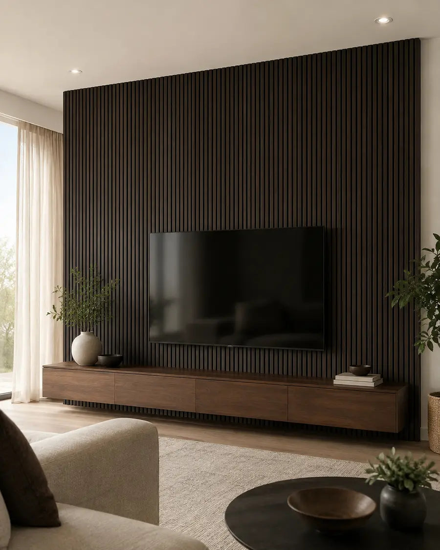 NORDAN Acoustic Slat Wood Wall Panels - Dark Walnut