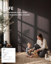 Indoor air safety test report for Dark Walnut NORDAN acoustic slat wood wall panels, showing third-party product testing documentation.